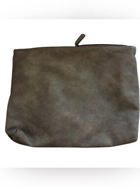 Free People -Anthropologie Leather Large Grey/Taupe Zip Clutch Bag -